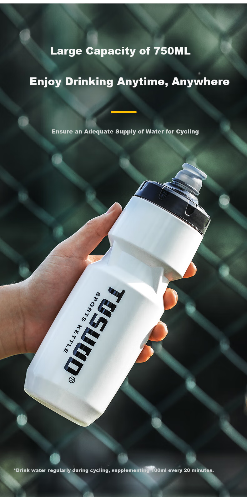 Tasiduizhang Mountain Bike Water Bottle, Large Capacity Outdoor Sports Squeeze Bottle for Cycling, White 2
