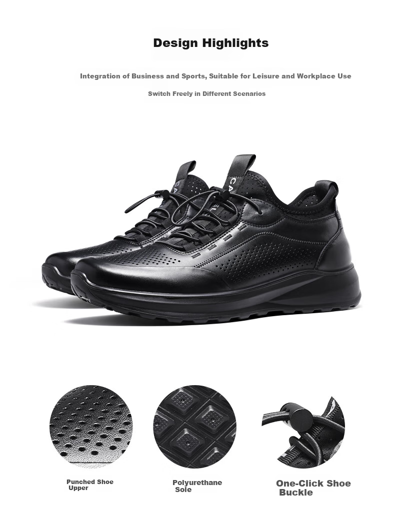 CARTELO Genuine Leather Men's Shoes, Business Casual Sports New Style for Autumn And Winter, Soft Thick-Soled Versatile Commuter Work High-End Black 10