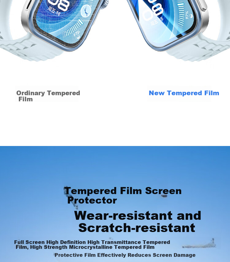 ESCASE Tempered Glass Screen Protector for Huawei WATCH FIT 5, HD Anti-Drop Anti-Scratch Wear-Resistant Protective Film, Full Coverage Smartwatch Screen Protector, Two-Pack, Fingerprint-Resistant, for Watch Fit 4 Pro 5