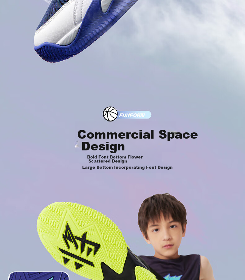 361° Children's Sports Shoes, All-Season Youth Basketball Shoes, Durable Training Sneakers with Rotary Buckle, Blue, Size 35 8