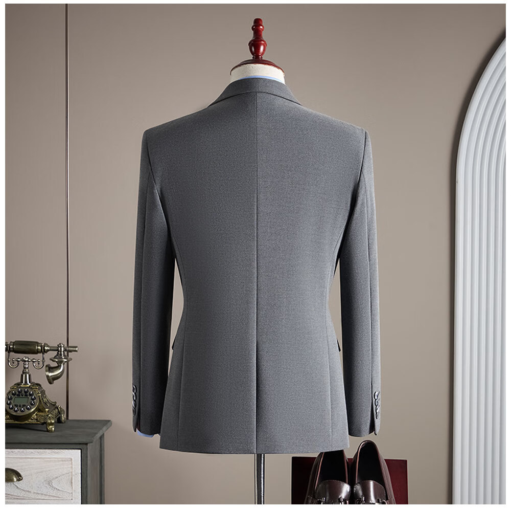 ROMON Men's Suit Set Blazer Vest Trousers Business Formal Wedding Dark Gray XL 14