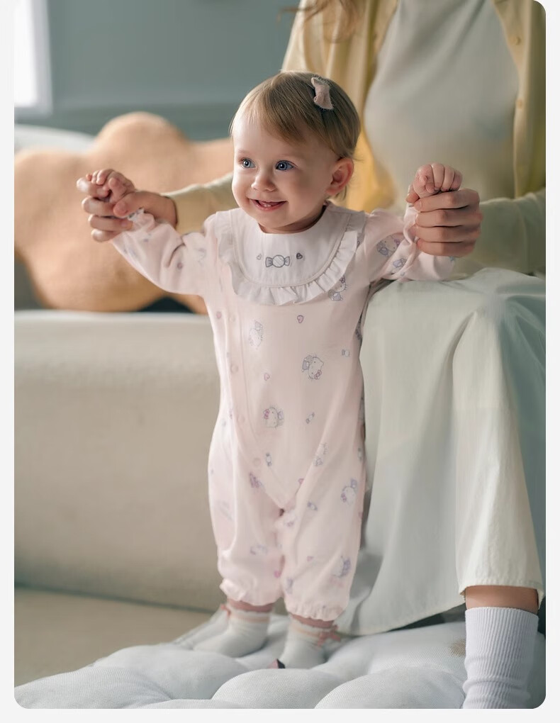 DAVE & BELLA Hello Kitty Collaboration Baby Girl Antibacterial Onesie, Autumn Infant Romper 4