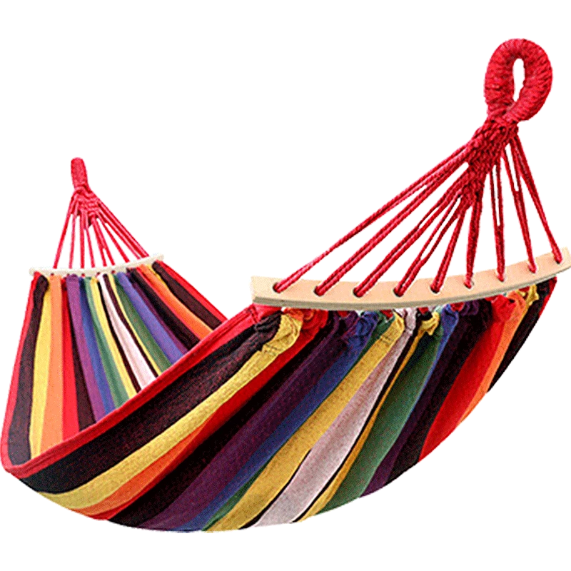 TAN XIAN ZHE Outdoor Camping Leisure Thickened and Widened Canvas Hammock Indoor Curved Wood Anti-Tip Red Double Moon Hammock