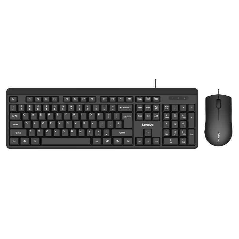 Lenovo KM210 Keyboard And Mouse Combo, Wired Keyboard And Mouse Set, Full-Size Business Office, Laptop Keyboard for Desktop All-In Computer, Black
