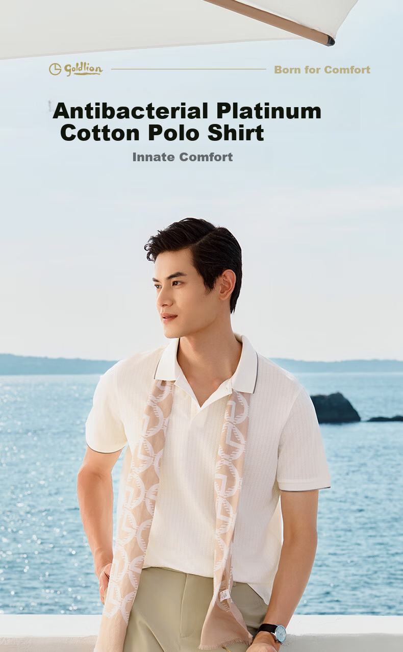 Goldlion [3A Antibacterial/Xinjiang Cotton] Summer Pure Cotton Breathable Polo Shirt Short Sleeve T-Shirt for Men, Navy Blue-95, 2XL 1