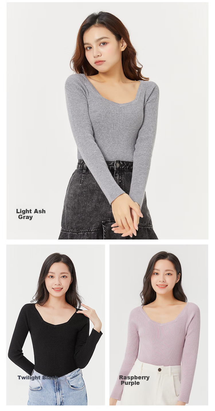 OhSunny Women's Base Layer Sweater for Autumn And Winter, Slimming Fit, Solid Color, Versatile Thin Diamond Collar Knit Top, Suitable for Commuting, Long Sleeves, 2022 Autumn And Winter Style, SLV2T044, Light Floral Gray, M 15