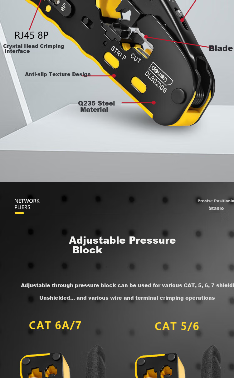 Deli Desktop Network Crimping Tool 6/8p, Multi-Functional Wire Stripper And Crimper, Cat7 RJ45 Connector Crimping Tool for Network And Telephone Cables 6