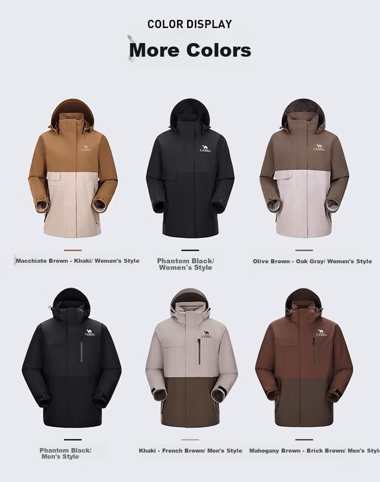 CAMEL Outdoor Three-In Jacket for Men And Women, Autumn And Winter New Fleece Inner Layer, Windproof And Waterproof Coat, Mountaineering Wear 19