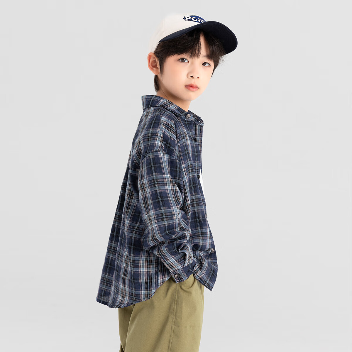 Duoduo Home [Salt Style Literary] Boys' Shirt 2026 Spring Autumn Stylish Fresh Blue Plaid Long Sleeve Pure Cotton Top