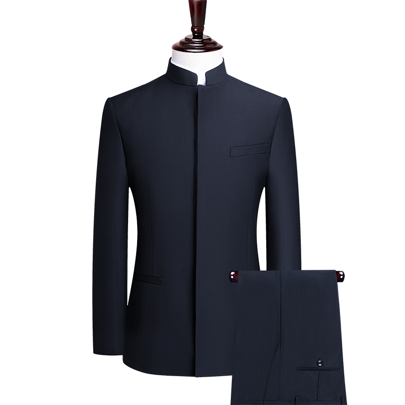Pierre Cardin Wrinkle-Resistant Zhongshan Suit Mid-Young Men's Stand Collar New Chinese Style Slim Fit Groom Wedding Suit