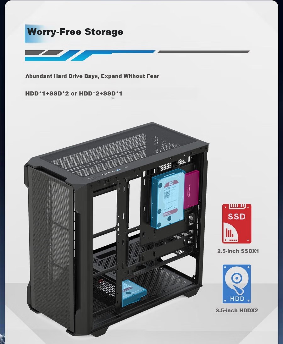 Yingchi Gaming Desktop Computer Case, Black (ATX/TYPE-C/Rapid Disassembly/Back-Mounted Motherboard Compatible/Vertical Graphics Card Installation/Integrated Cable Management/Component Box) 10