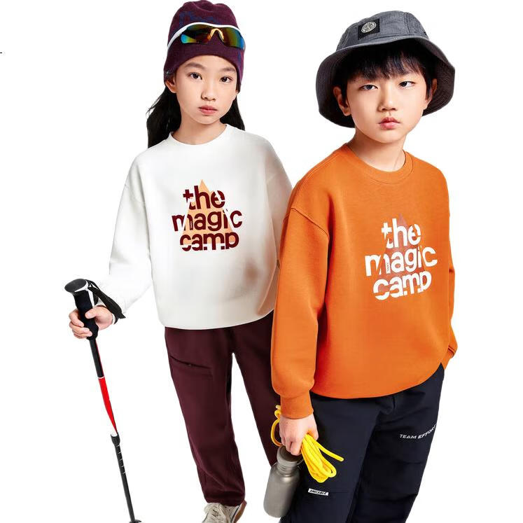 Annil Children's Clothing, Boys And Girls Long-Sleeve Sweatshirt, 2024 Autumn New Sports Printed Outdoor Warm Loose Fit, Off-White, Size 110