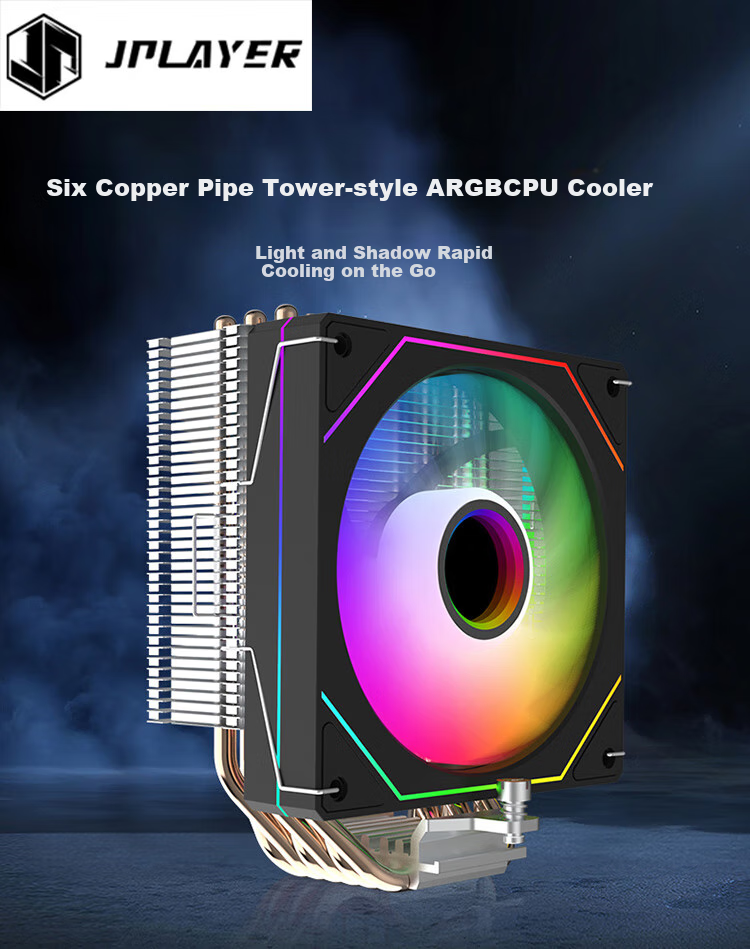 JPLAYER Ziyi Collaboration Edition 6 Copper Tube CPU Cooler Black ARGB Lighting Synchronization Intelligent Temperature Control (Supports All Platforms/With Thermal Paste/200W Power Dissipation) JPS-511 1