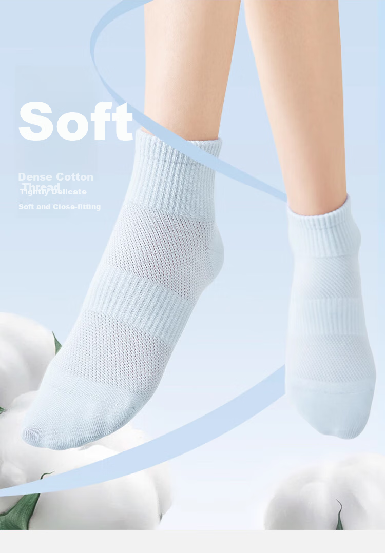 LangSha Summer Socks for Women, Pure Cotton 5A Antibacterial Mesh Breathable Comfortable Odor-Resistant All-Cotton Sweat-Absorbing Thin Mid-Calf Socks 6