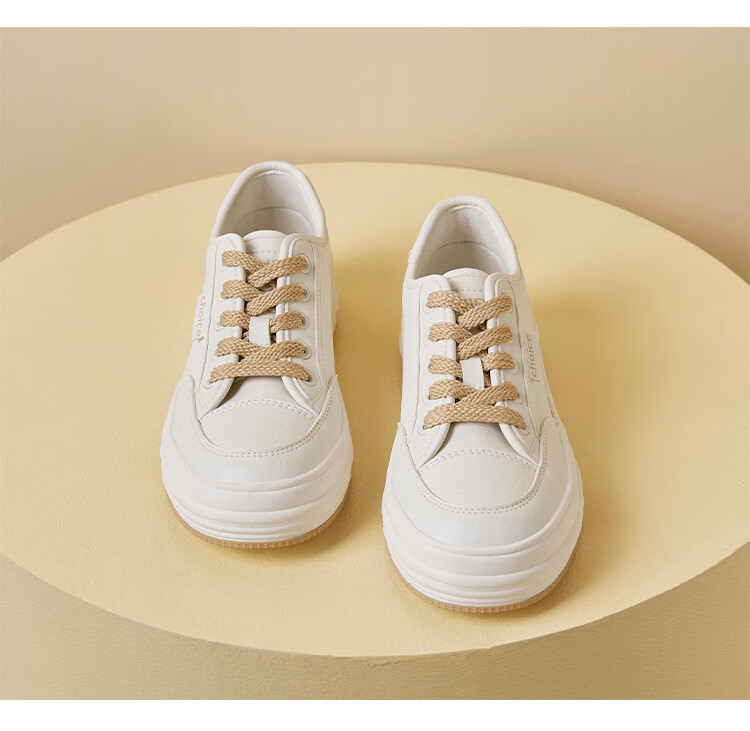 ZHR White Sneakers for Women, Trendy And Versatile Casual Shoes, Low-Top Round Toe Thick-Soled Comfortable Women's Shoes AT128 Beige 37 16