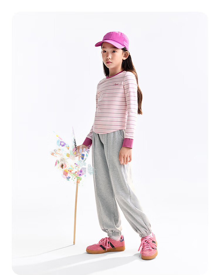 Annil Kids Girls' Crew Neck Long Sleeve T-Shirt 2025 Autumn New Fashion Stretchy Short Striped Base Shirt 5