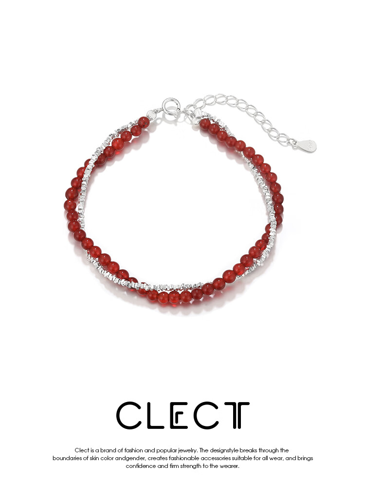 Clect Silver Double-Layered Stackable Bracelet for Women, Agate Bead Necklace, 925 Sterling Silver Jewelry, Sweet Versatile Birthday Gift for Girlfriend 1