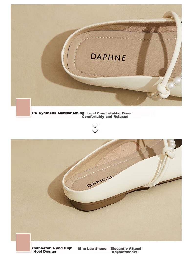 DAPHNE Women's Flat Slippers, Soft-Soled Mary Jane Shoes, Fairy-Style Gentle Sandals, Beige, Size 35 3