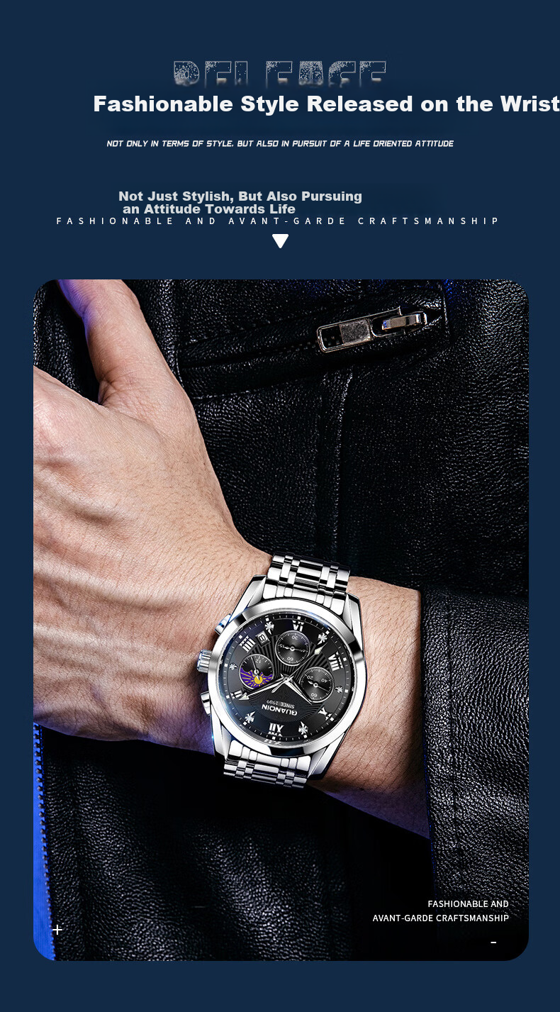 GUANQIN Men's Mechanical-Style Fashion Wristwatch, Swiss Quality Men's Watch, Waterproof Fully Automatic Multifunctional Brand National Watch 2