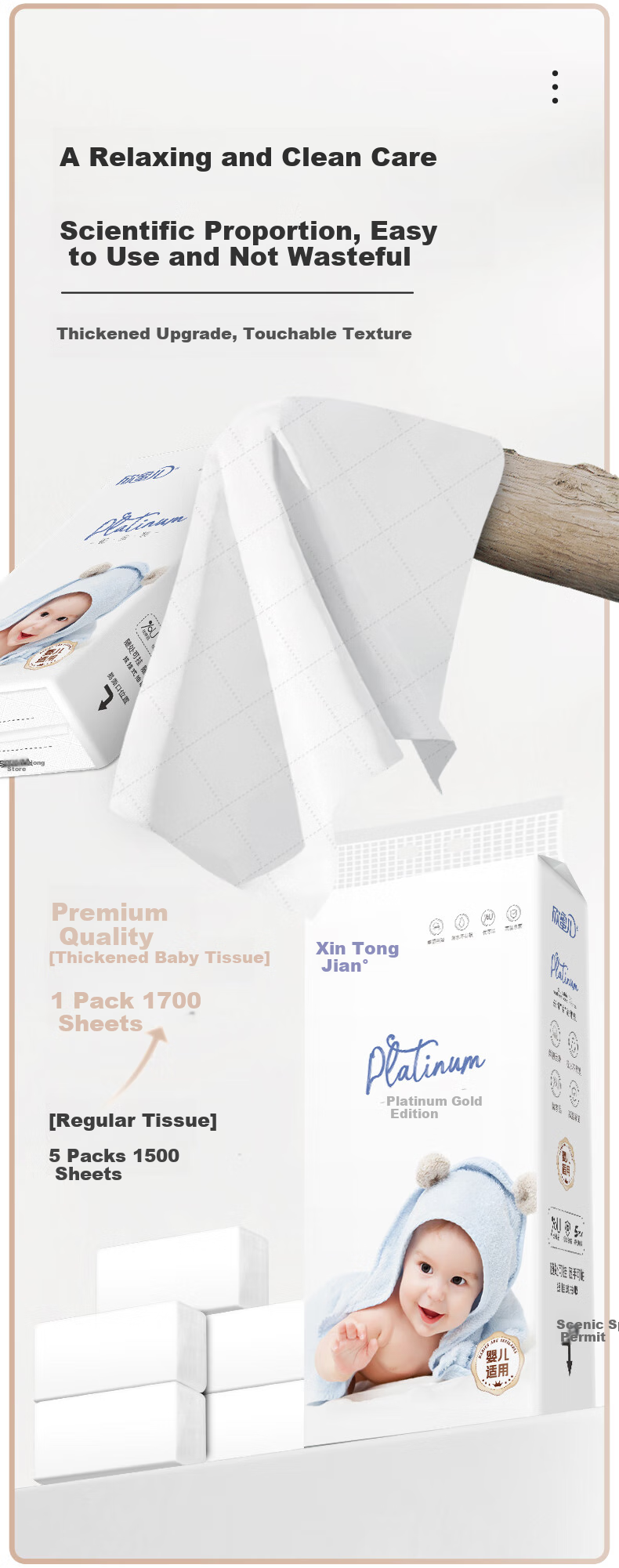 XINMIER Hanging Tissue Paper for Mothers And Babies, 5-Ply, 1700 Sheets * 4 Packs, Soft Texture Napkins And Facial Tissues 9