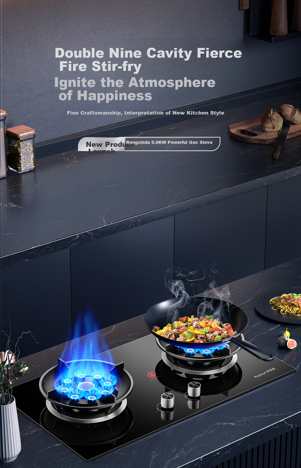 Royalstar Gas Stove, Dual Burner for Home Use, 5.0kW High Heat Output, Built-In And Countertop Dual-Use, Double Nine-Chamber Super Intense Flame JZY-B52 4