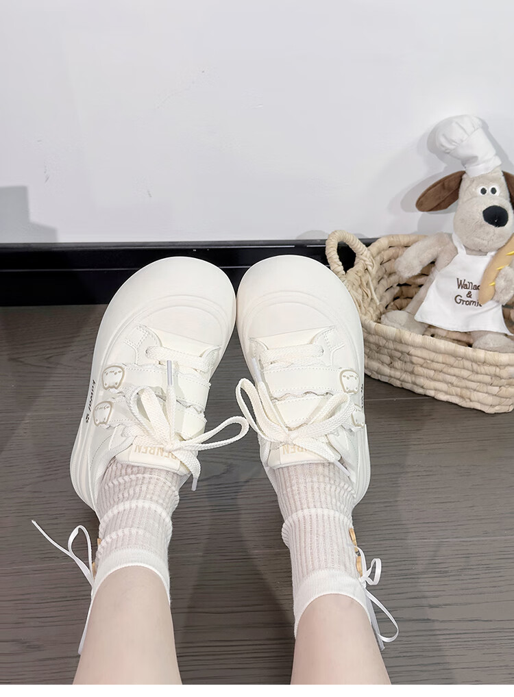 RENBEN Cute Velcro White Sneakers for Women, Popular Chunky Shoes, Versatile Canvas Shoes, White (Leather Surface), Size 40 36