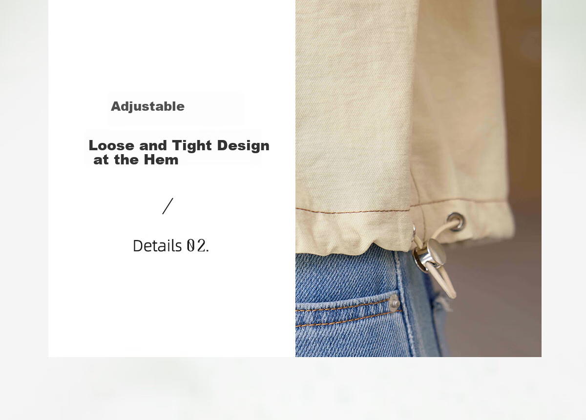 Chushen Women's Short Autumn Shirt Jacket with Drawstring Hem, Contrasting Color Stitching Design for Petite Figures S51D039 7