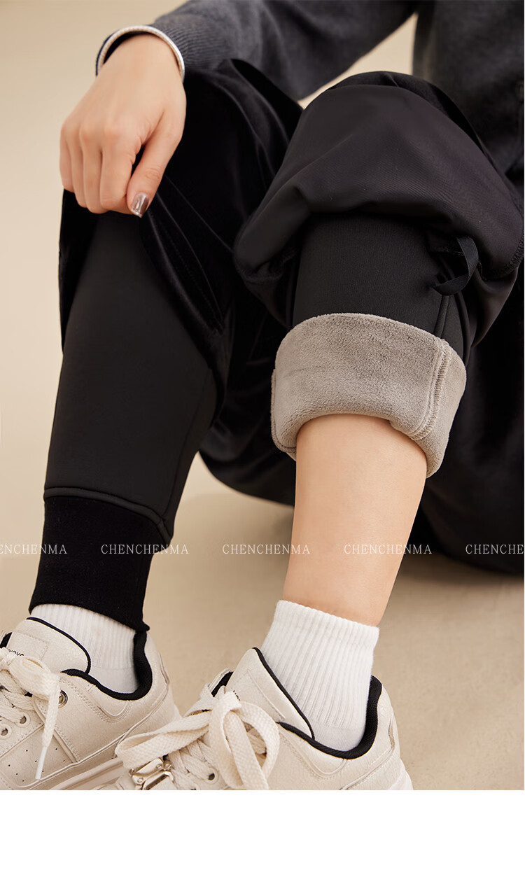 Chenchenma Casual Pants Spring And Autumn Style Fleece-Lined Wide-Leg Hip-Covering Slimming Parent-Child Dual Version Velvet Pants 31