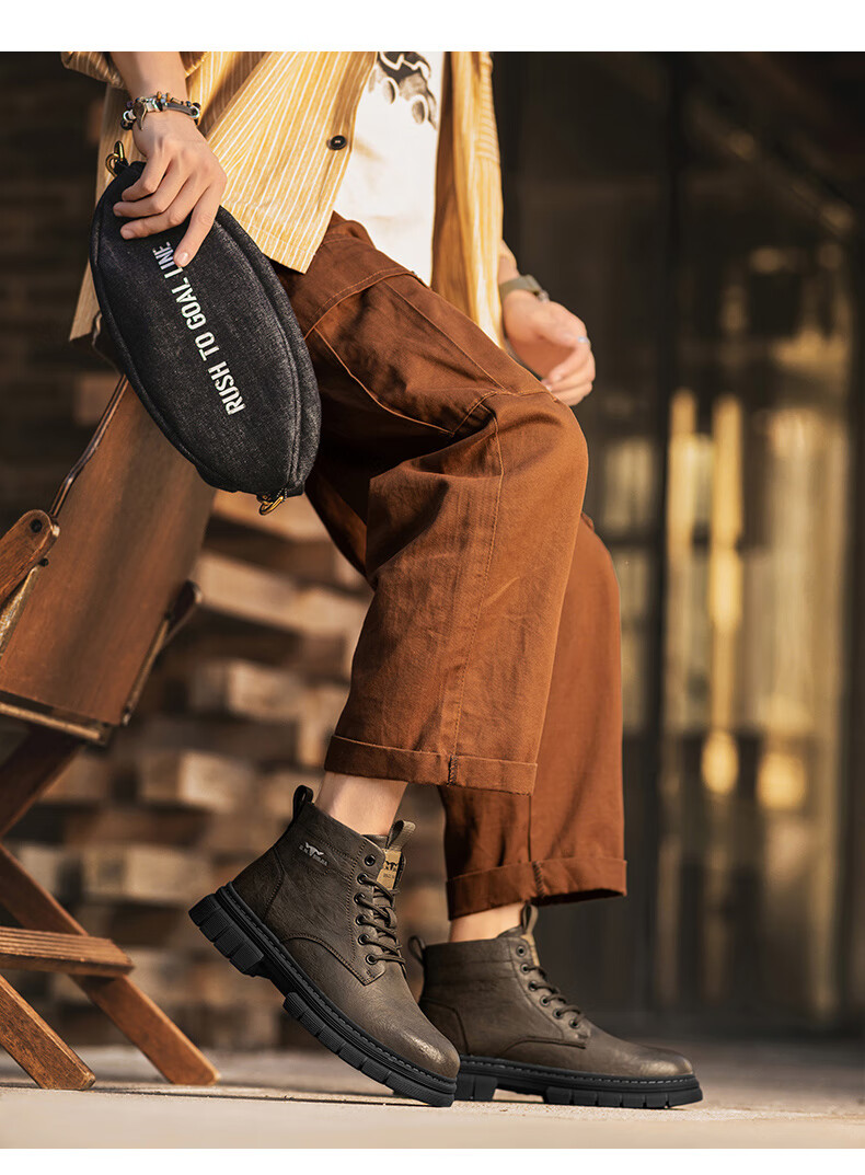 Bull Family Men's Shoes Spring Autumn New British Style Martin Boots Fashion Trendy Men's Work Boots Versatile Durable Shoes 26