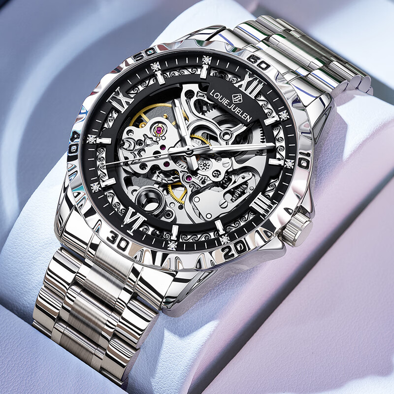 LOUIE JUELEN Explorer Automatic Mechanical Men's Tourbillon Skeleton Business Waterproof Luxury Student Gift for Boyfriend
