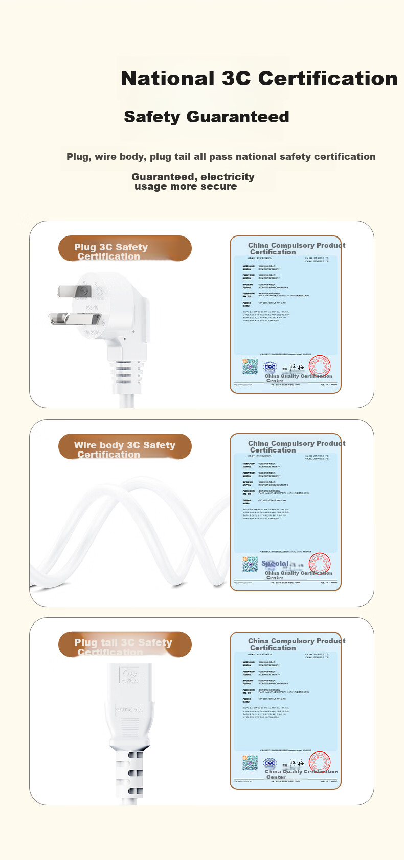 BIAZE White Power Cord, National Standard Three-Prong Pin with Groove at The End, Suitable for Electric Wok, Rice Cooker, Electric Pressure Cooker, Soy Milk Maker, Electronic Scale, And Switch Box, 1.8 Meters 3