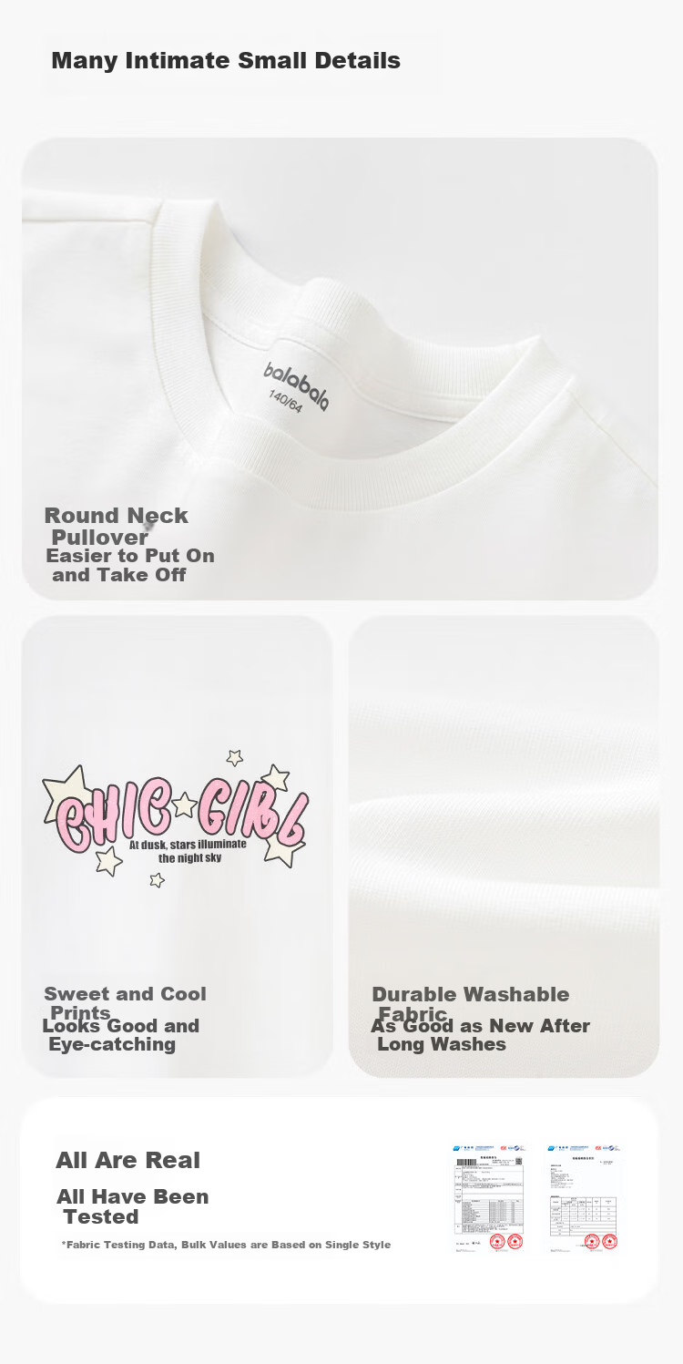 BALABALA Children's Clothing, Girls' Short-Sleeve T-Shirt, Summer Wear for Older Kids, Quick-Dry Sweet Printed Top, 208225117029 2