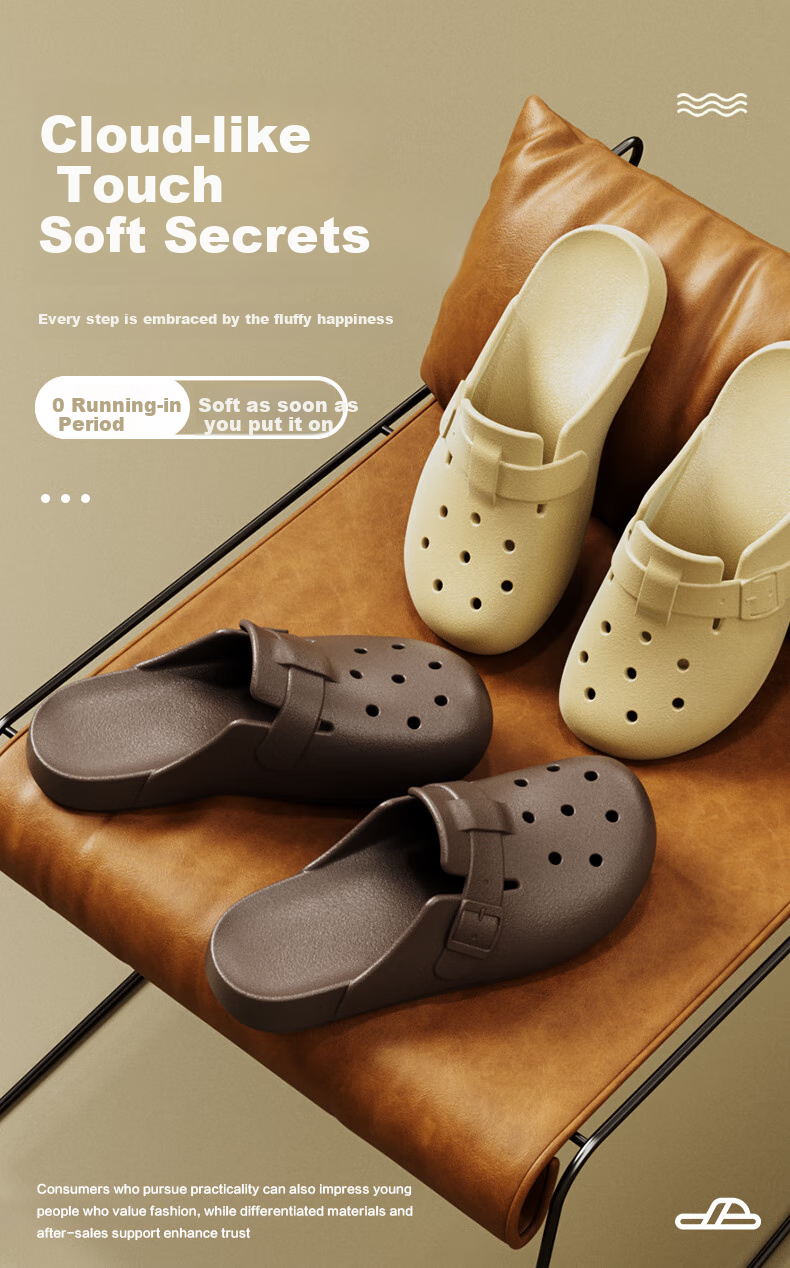 Poxi Thick-Soled Closed-Toe Slip-On Women's Summer Outdoor Perforated Shoes, Light Sand Color, Size 39-40 1