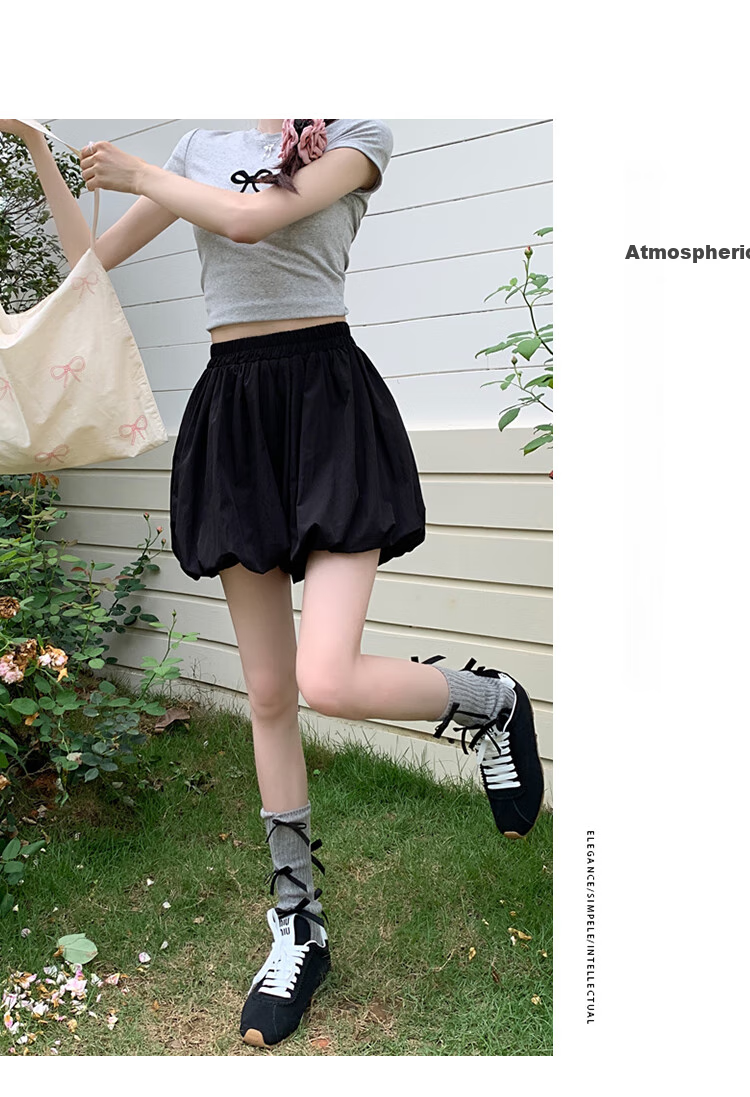Ziyouxi Pompom Flower Bud Skirt Pants for Women, 2026 Summer New Design High-Waisted Slimming A-Line Wide-Leg Knee-Length Cloud Shorts 4