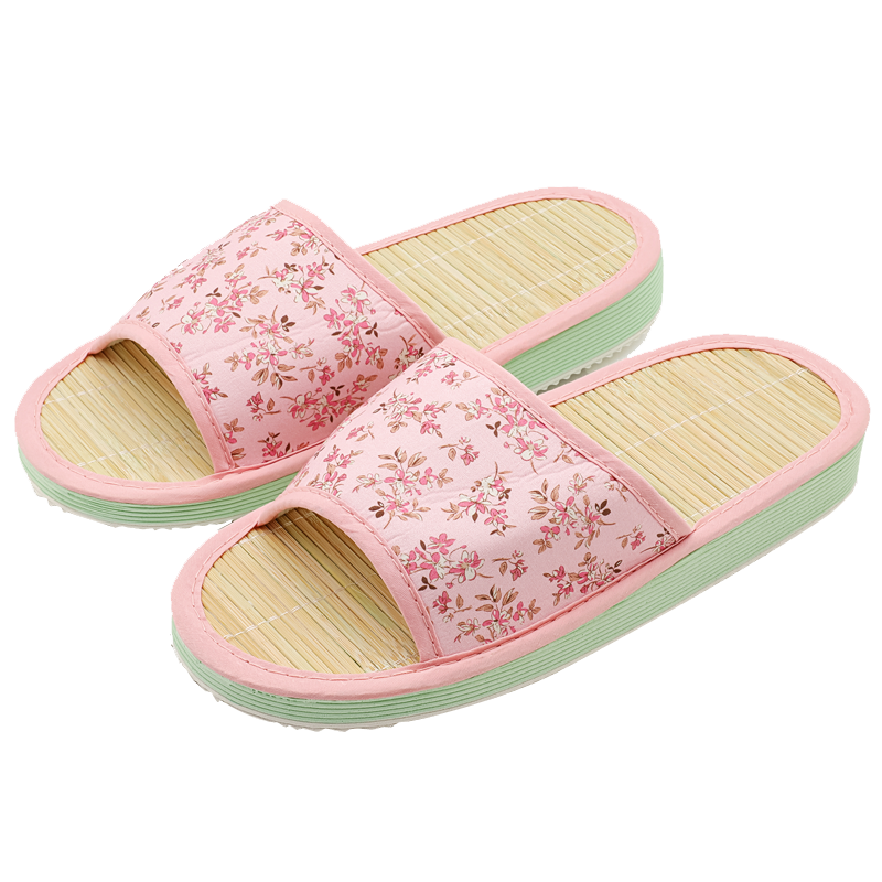 Huamei Jianbu Bamboo Woven Rattan Unisex Indoor Four-Season Anti-Slip Slippers HM1801 Pink Size 38-39