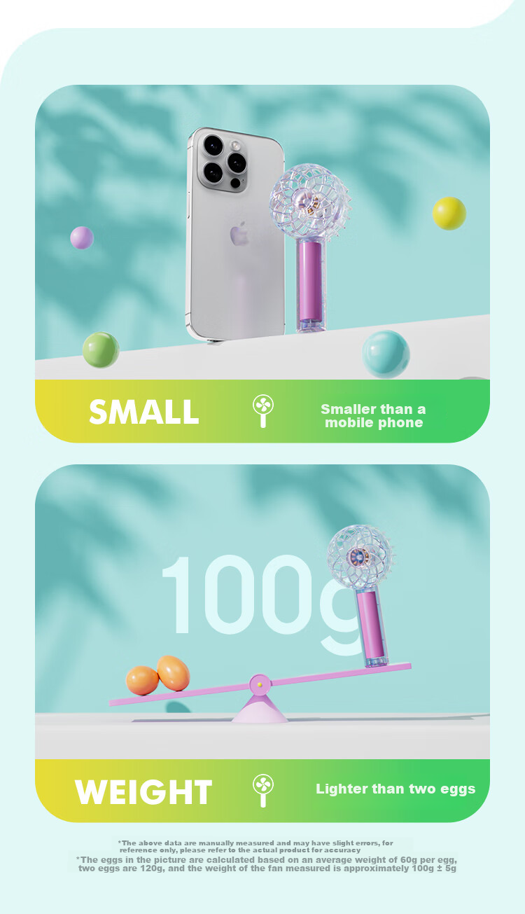 Newmine Handheld Mini Fan, Portable Mini Fan with 13-Hour Long Battery Life, Quiet Operation, Colorful Light, Desktop Cooling Fan, Dazzling Blue And Cya 6