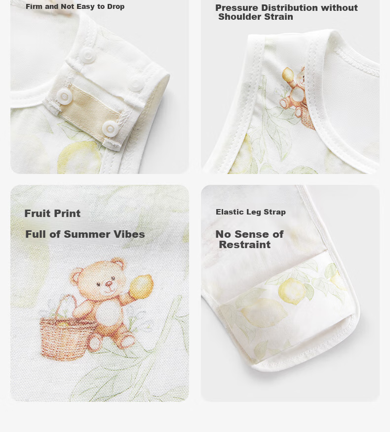 Shiyuejiejing Baby Romper, Summer Thin Style, Bamboo Cotton Gauze Half-Back Belly Pocket, Unisex Children's Bodysuit Vest 23