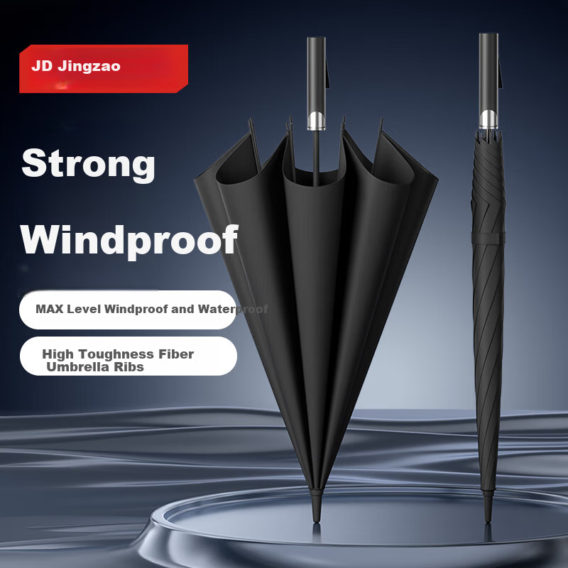 JD Original Black Knight PLUS Umbrella, 8-Rib Long Handle Umbrella, Large Reinforced Men's Waterproof Windproof Umbrella, for Rain And Shine, 25 Inches 116cm