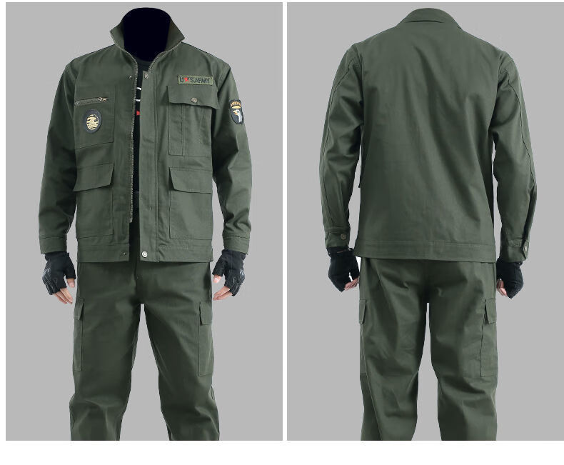 Minggu Men's Workwear Set Spring and Autumn Thickened Labor Protection Clothing Auto Repair Welding Anti-Scald Wear-Resistant Construction Uniform Military Green Set 175 3