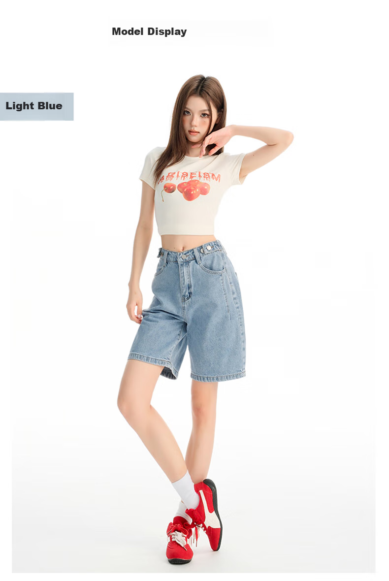 Jeanswest Women's Denim Shorts 2026 Spring Summer High Waist A-Line Slim Functional Style Hot Pants Black XL 12