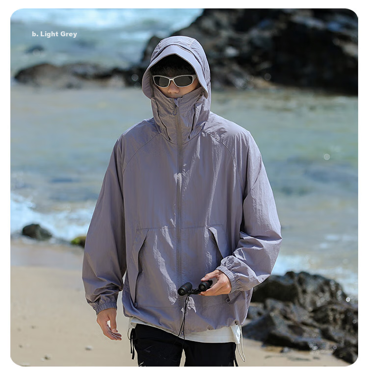 Homlean Outdoor Hiking Sun Protection Clothing for Men, Summer Lightweight Cool Breathable Workwear Jacket HL16 Off-White S 11