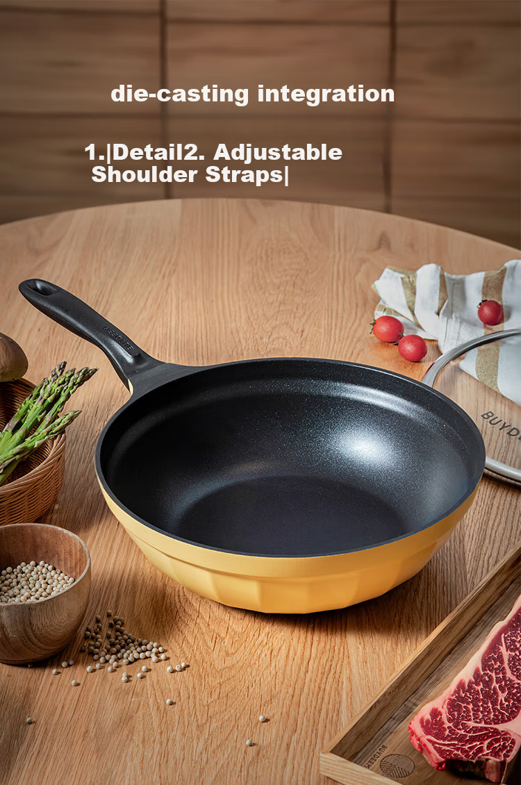 Buydeem 30cm Non-Stick Wok, Frying Pan, Flat Bottom Pan, Stir-Fry Pan, Light Smoke Oil-Gathering Small Yellow Pan, Compatible with Induction And Gas Stoves 6