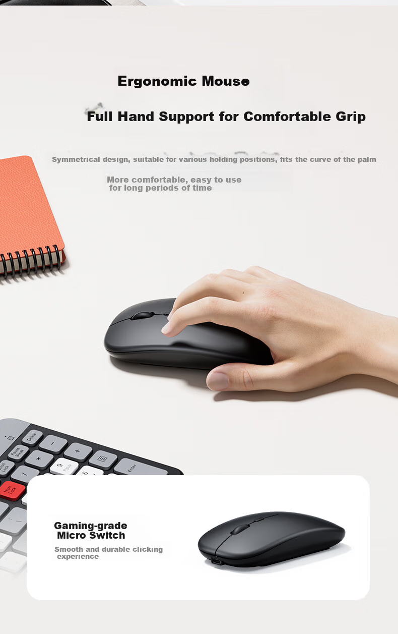 Acer Wireless Bluetooth Keyboard And Mouse Combo, Rechargeable Mouse Keyboard, Compatible with Phones, Computers, IPad Tablets, Universal Keyboard And Mouse Set, Card Slot Stand, OKR215 Gray And Black 7