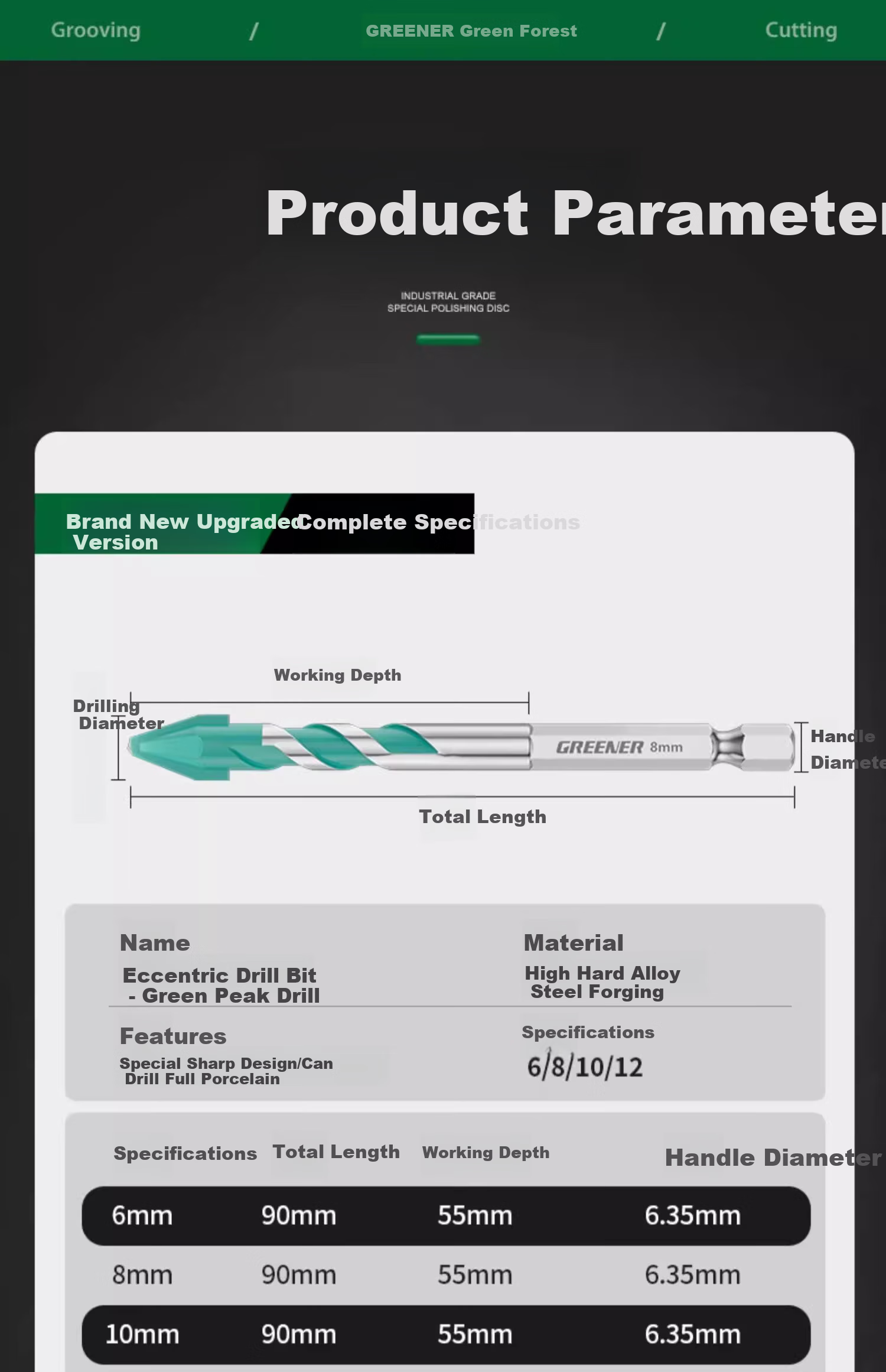 GREENER Eccentric Drill Bit, Angled Bit, Extra-Hard Ceramic Tile Drilling, Concrete Glass Cement Wall, Hand Drill, 6/8/10/12mm 21