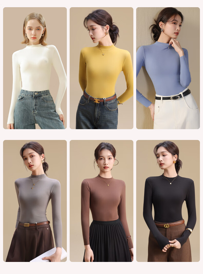 MiiOW Women's Half Turtleneck Thermal Base Layer Long Sleeve Thickened Fleece Lined Black and White Knit Top for Autumn and Winter 5