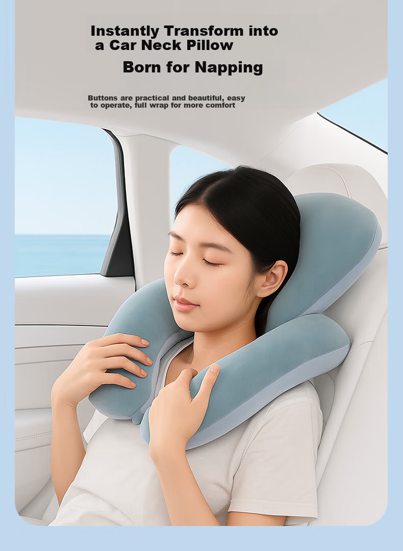 WITCEMEY Nap Pillow, Office Nap Essential, U-Shaped Nap Pillow, Student And Adult Workstation Desk Chair Ice Silk Hug Pillow 2