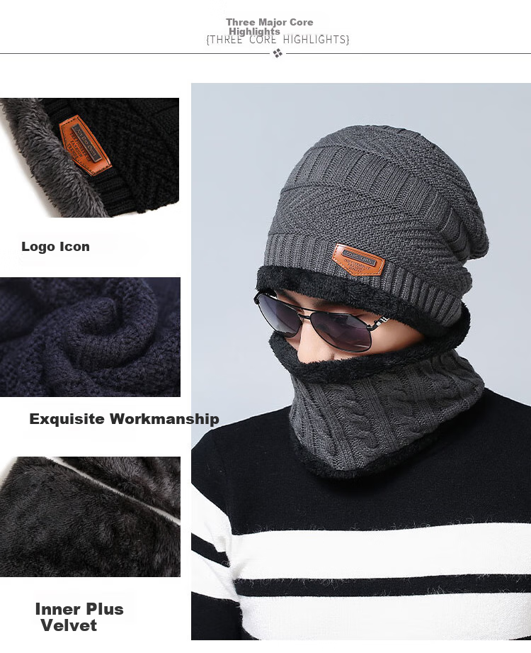 Adandyish Electric Vehicle Cold-Proof Wool Hat Neck Gaiter Set, Autumn And Winter Windproof Warm Cotton Knitted Hat Cover with Ear Protection for Men And Wome 4