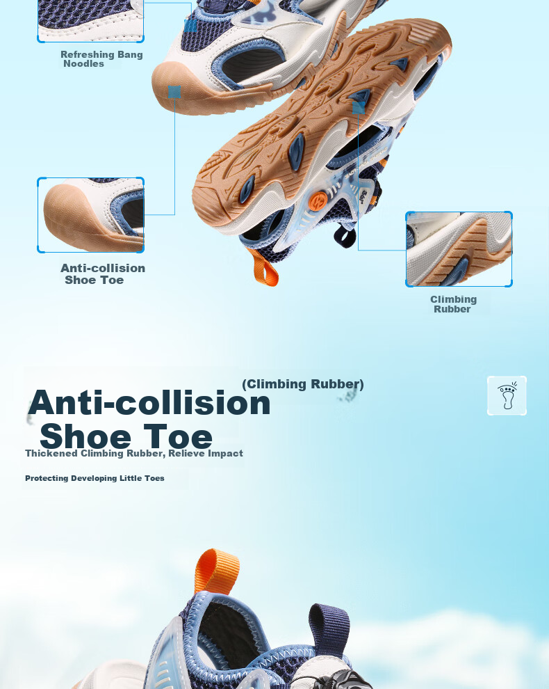 361° Children's Shoes, Kids' Sandals Summer 2025, Boys And Girls Breathable Wear-Resistant Toe Protection Creek Shoes Closed-Toe Sandals, Blue Size 37 4