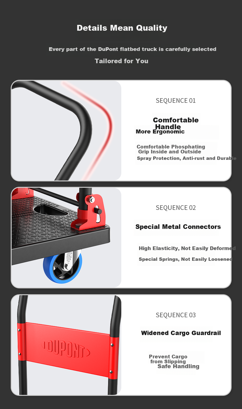 DU PONT Nai'an Series Folding Hand Truck, Flatbed Cart for Express Delivery And Home Use, Cargo Trolley 66*40, Weight Capacity 200 Ji 7