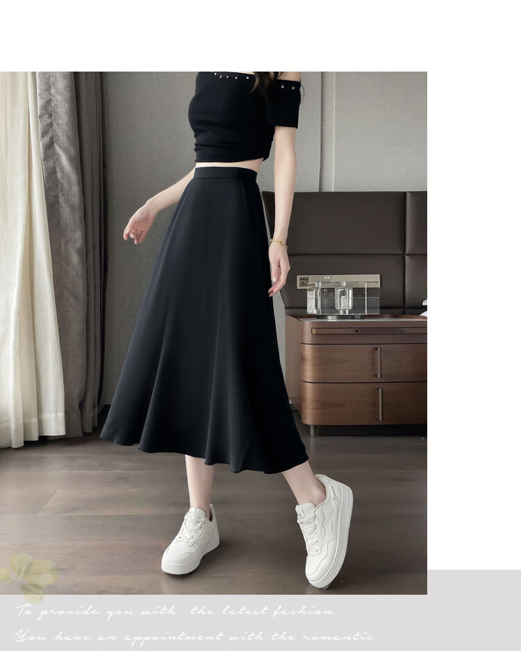 Awakening Paradise 2026 Summer New Slimming A-Line Mid-Length Skirt White Base Black Floral One Size 21